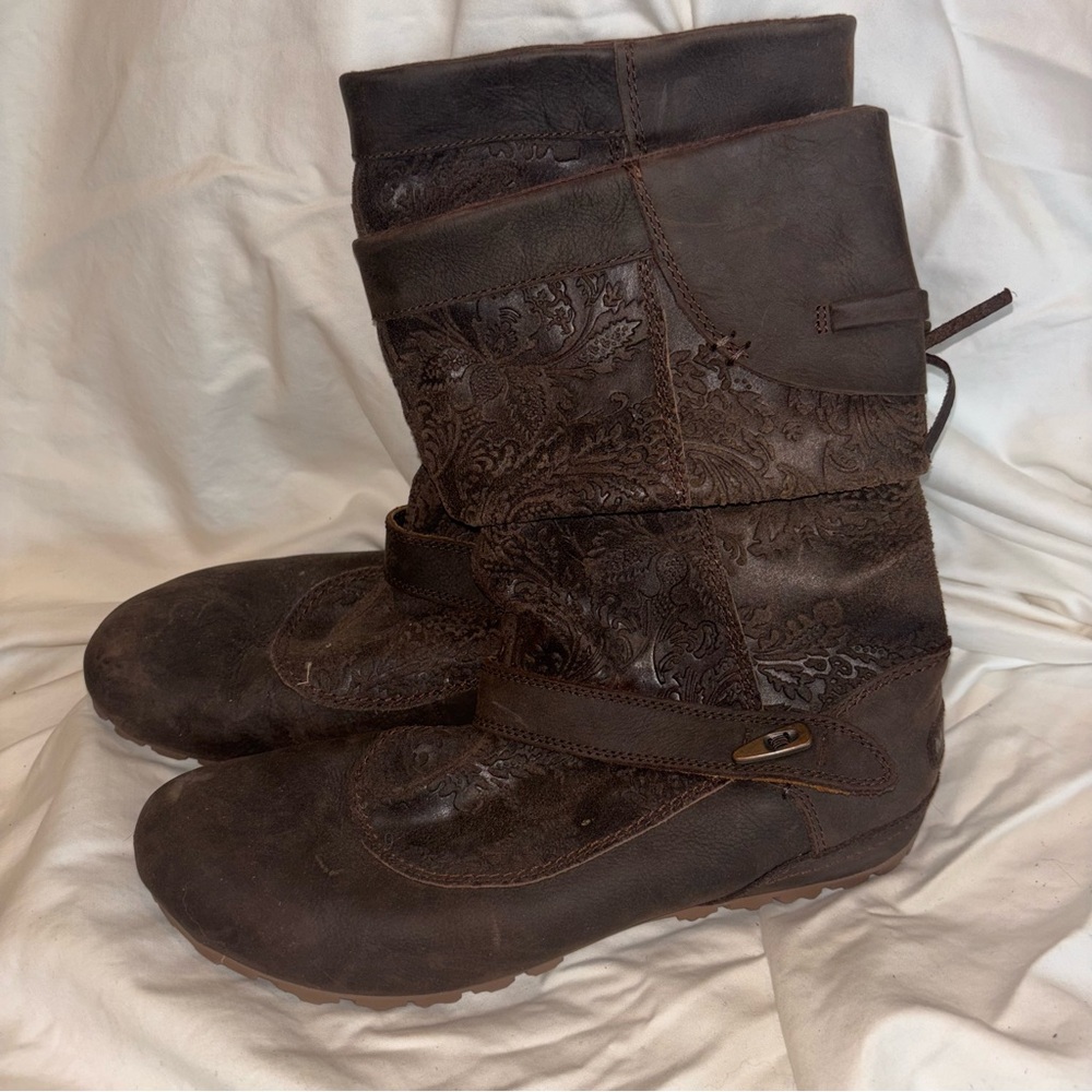 Merrell Dark Brown Ankle Boots with Embossed Design